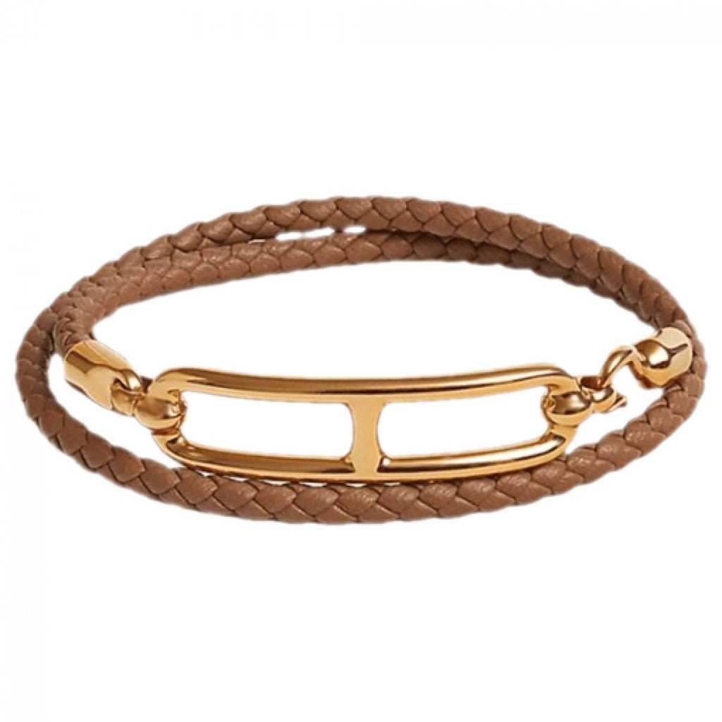 18K Hermes Roulis Double Tour Brown Bracelet