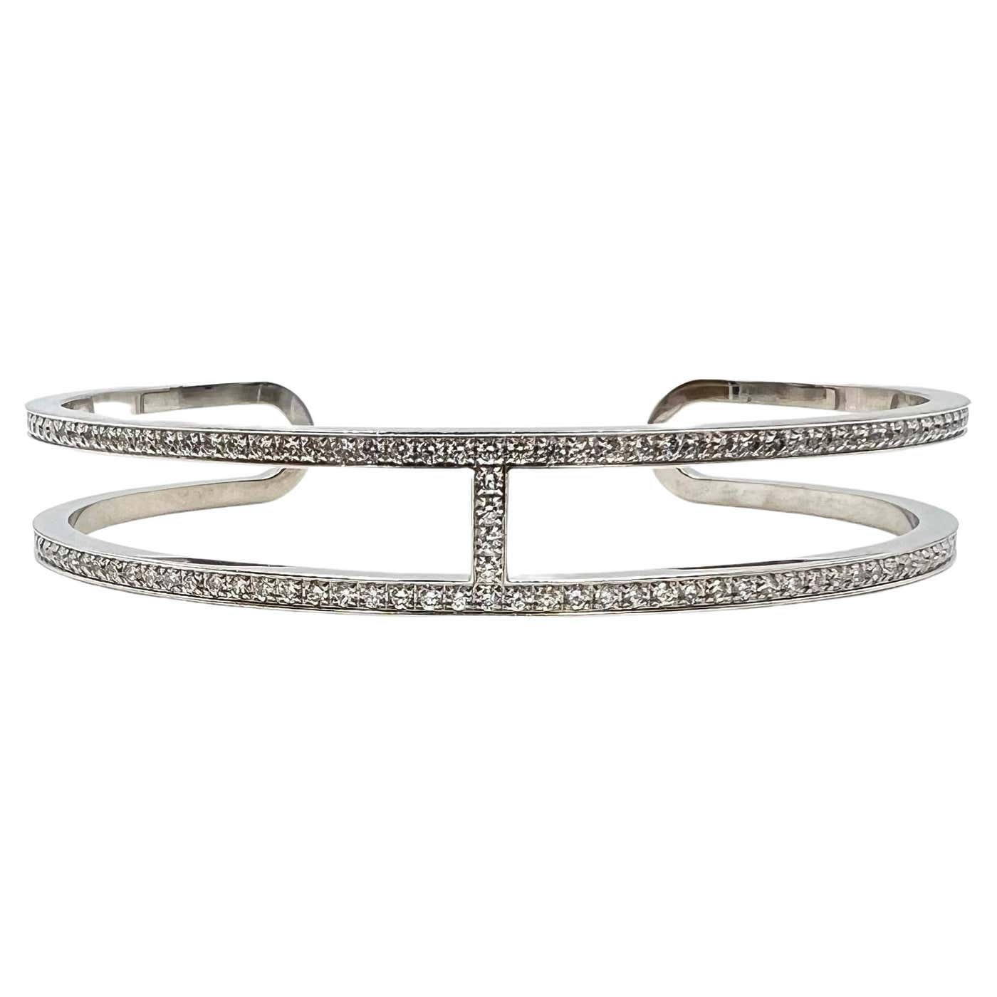 18K Hermes Ever Chain D¡ ̄ancre Cuff Diamond Bracelet