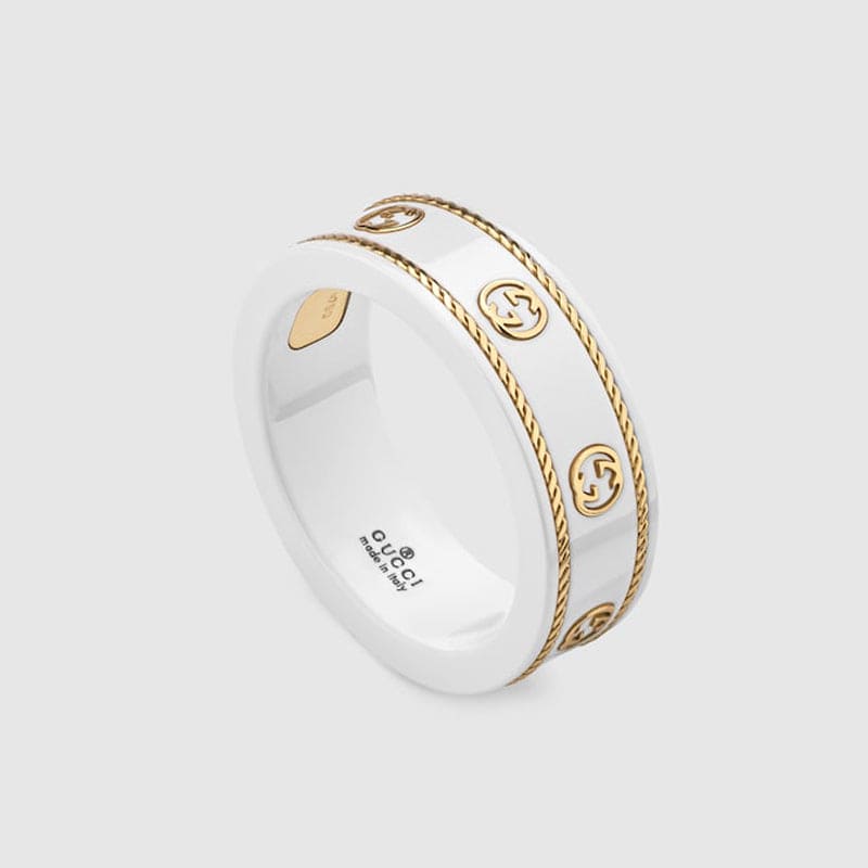18K Gucci Double Interlocking Gucci Icon White Zirconia Ring