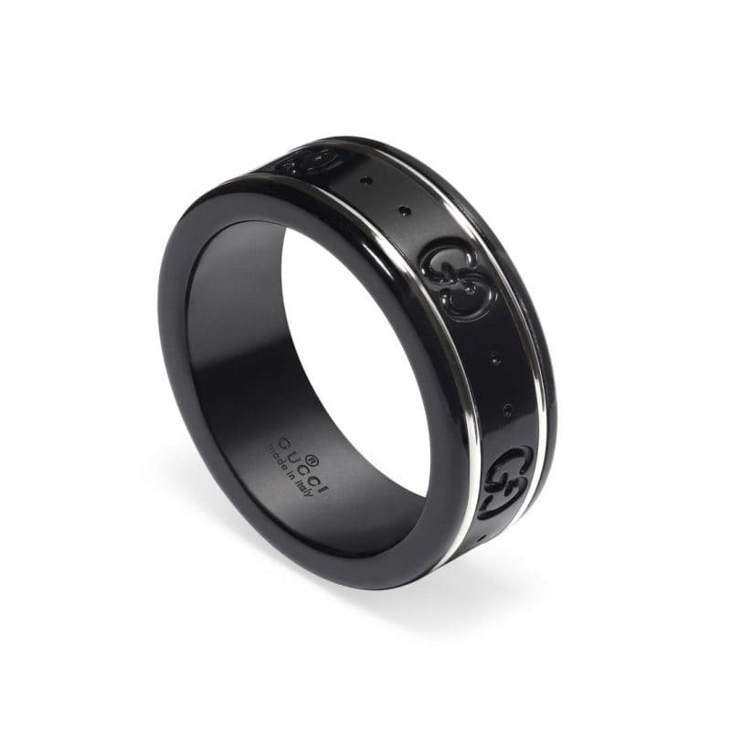 18K Gucci Double Icon Black Corundum Ring