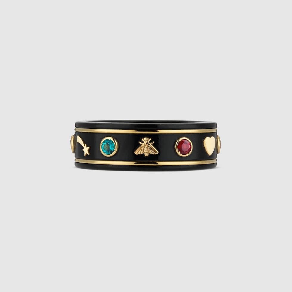 18K Gucci Double Icon With Gemstones Corundum Ring