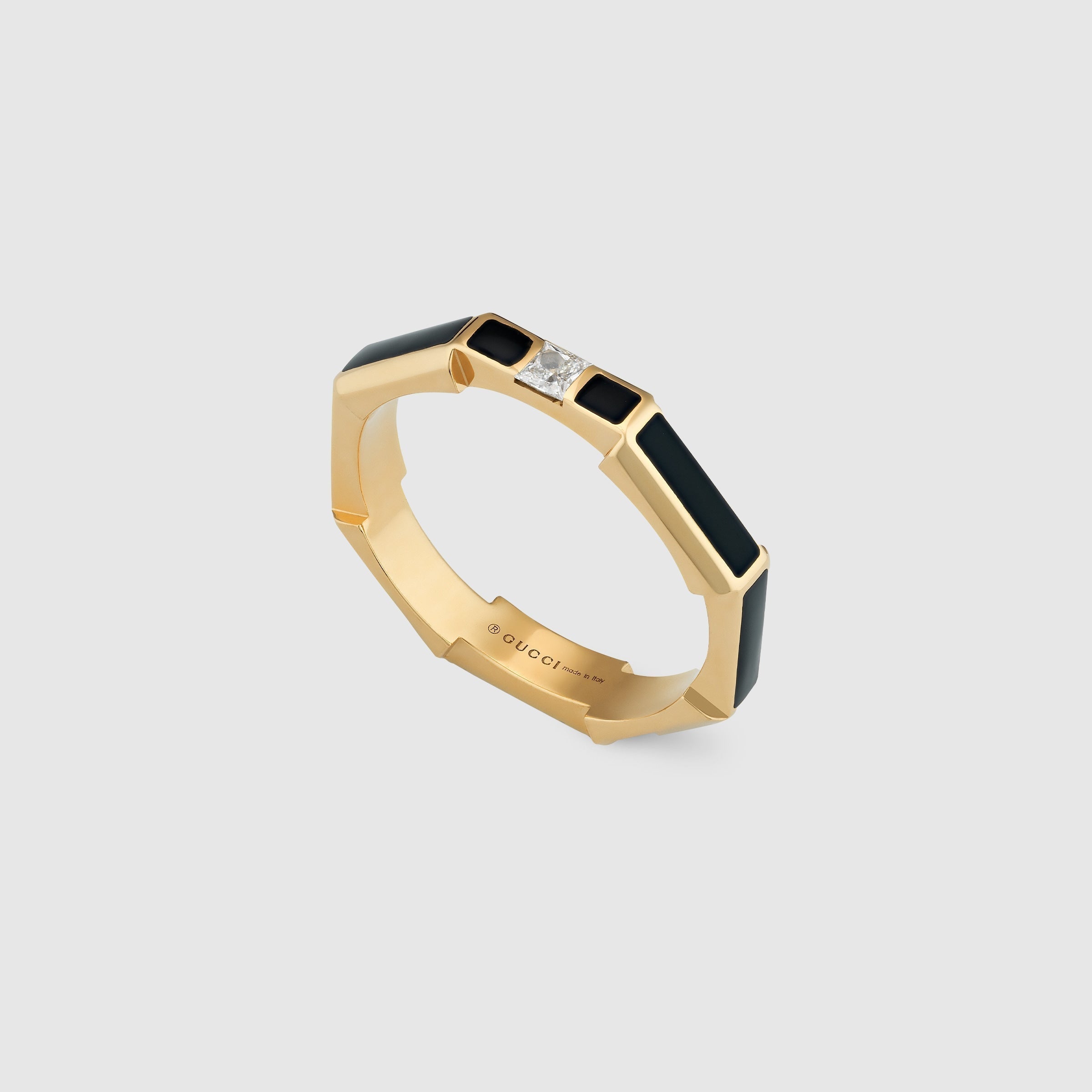 18K Gucci Double Link To Love Enamel And Diamond Ring