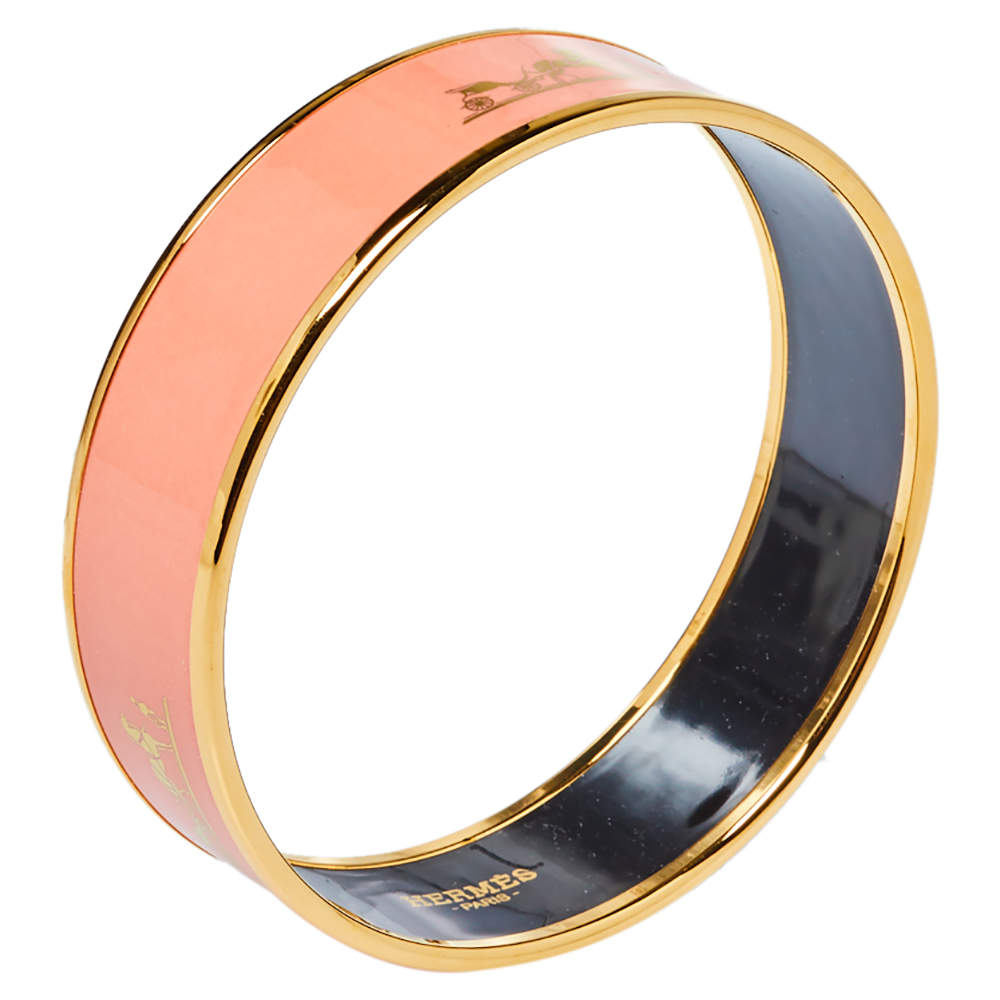 18K Hermes Enamel Cal ̈ ̈che Wide Bangle Bracelet