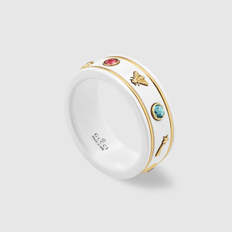 18K Gucci Double Icon With Gemstones White Zirconia Ring