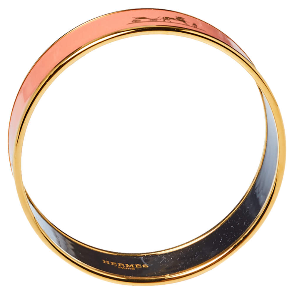 18K Hermes Enamel Cal ̈ ̈che Wide Bangle Bracelet