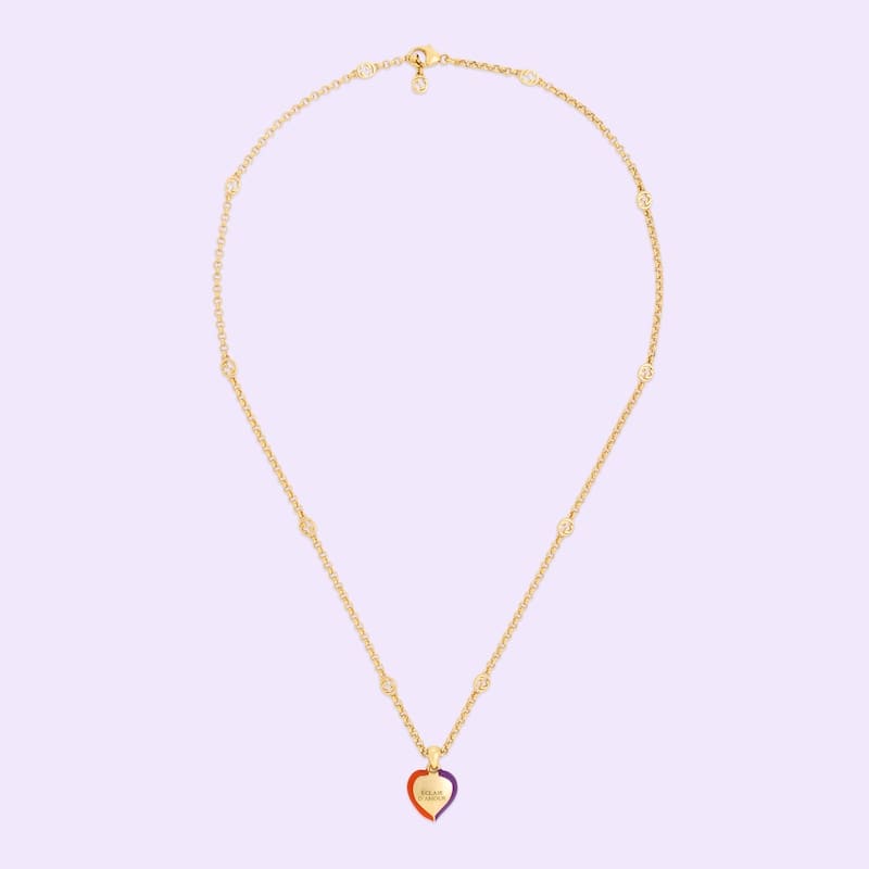 18K Gucci Double Interlocking Gucci Heart Lightning Charm Necklace