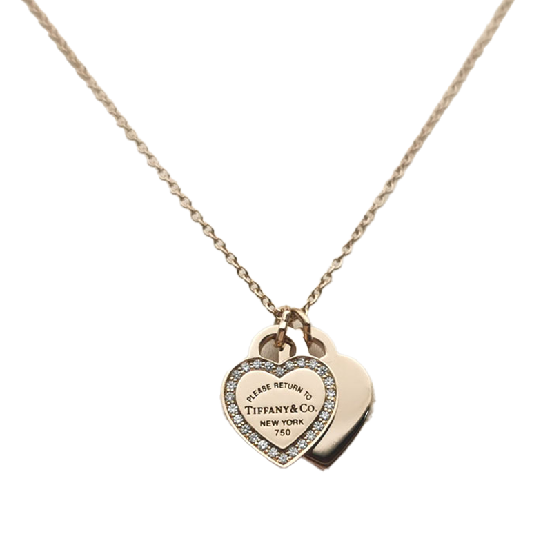 18K Tiffany Red Double Heart Diamond Necklace