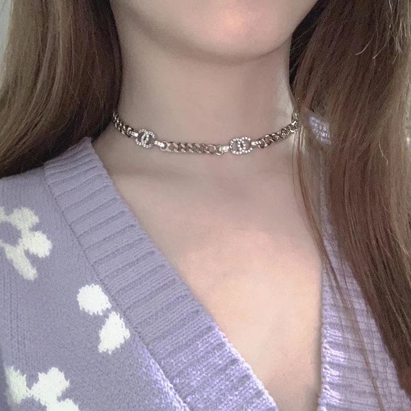 18K Chanel Crystal Chain Links Choker Necklace