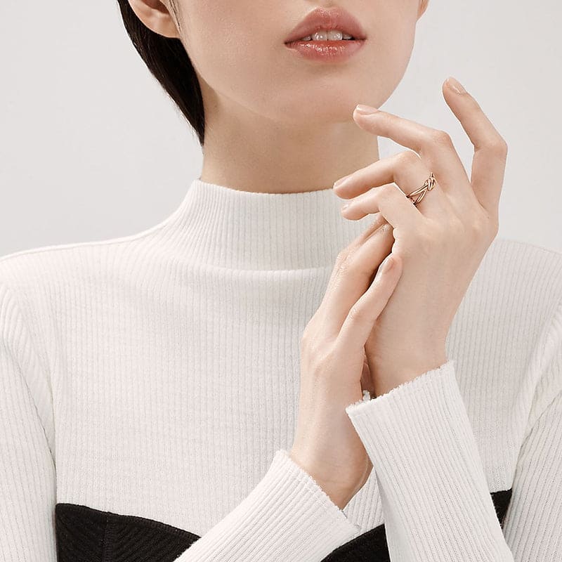 18K Tiffany Rose Gold Knot Double Row Ring