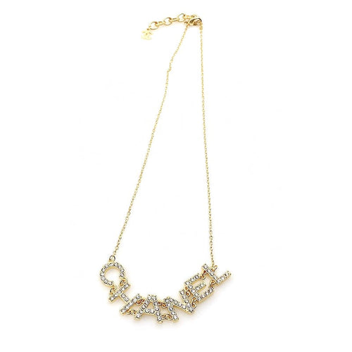18K Chanel Crystal 90's Icon Logo Necklace