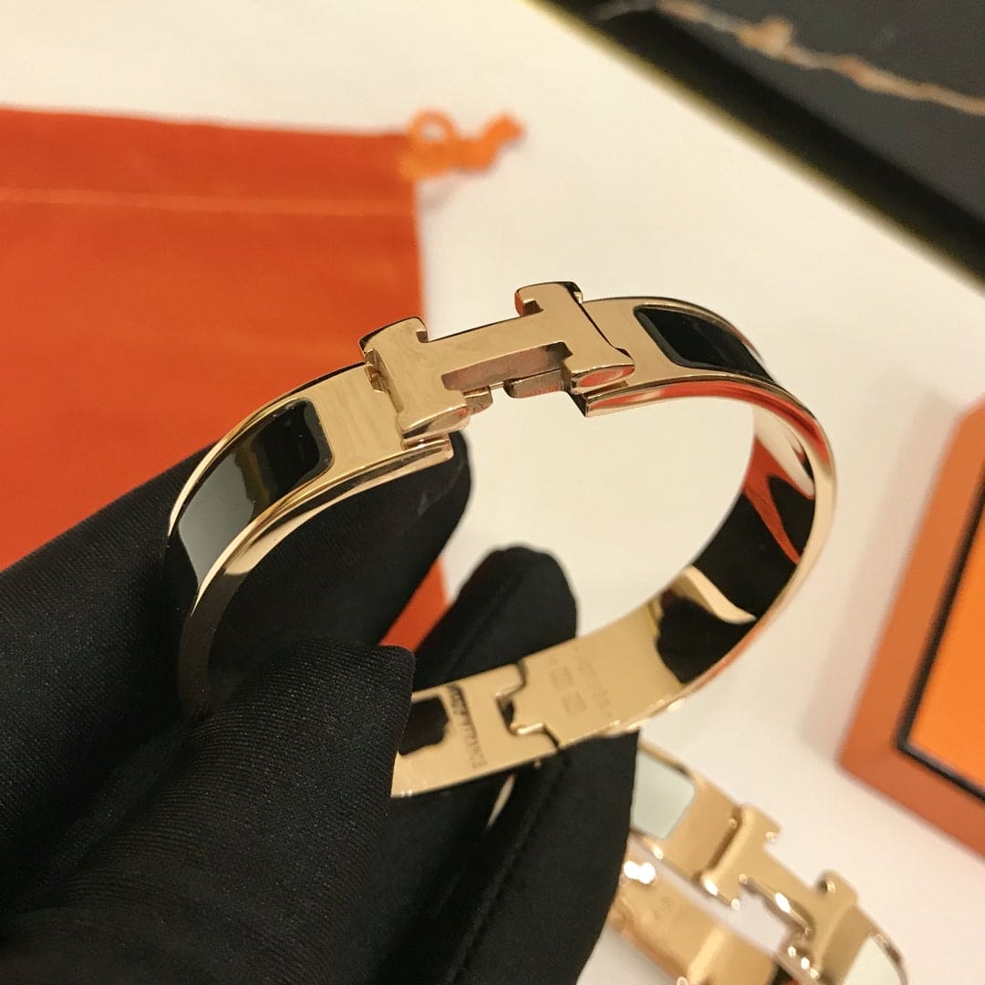 18K Hermes Clic Black Bracelet
