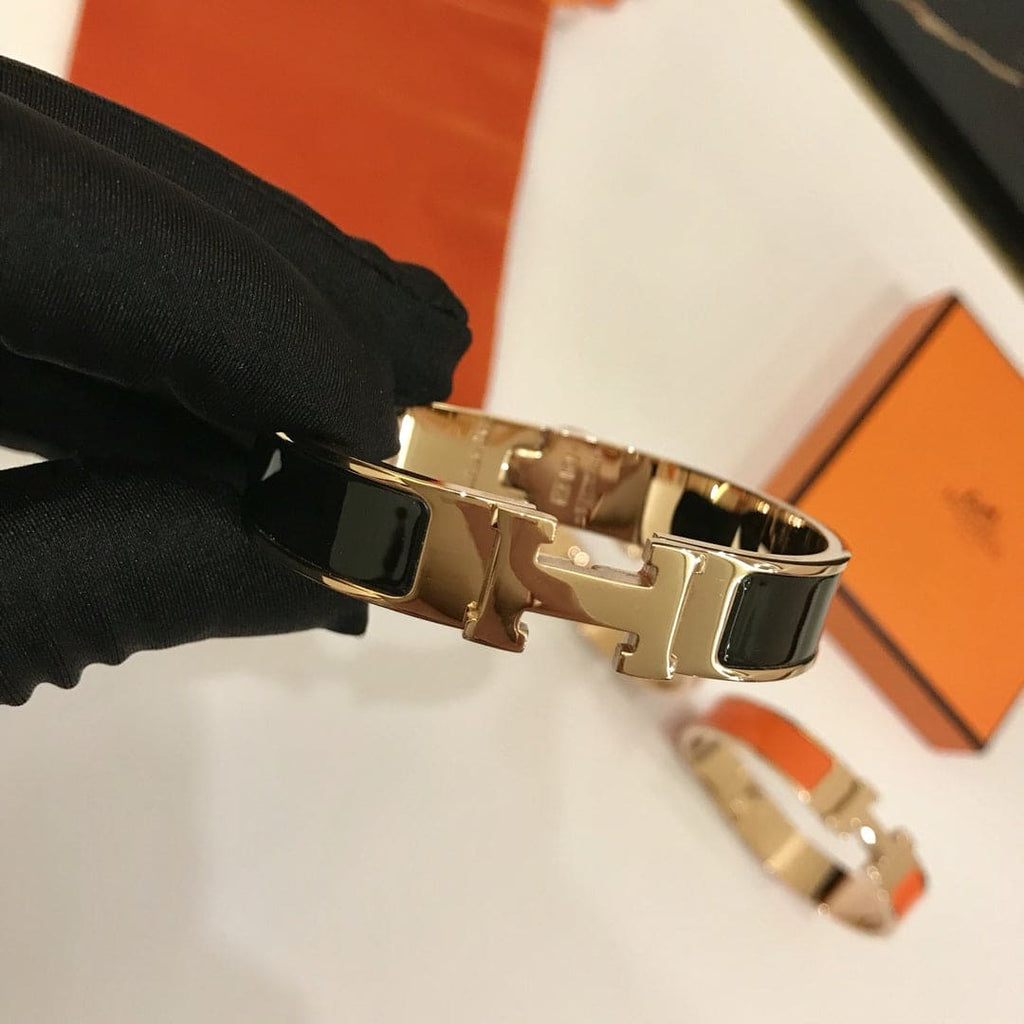 18K Hermes Clic Black Bracelet