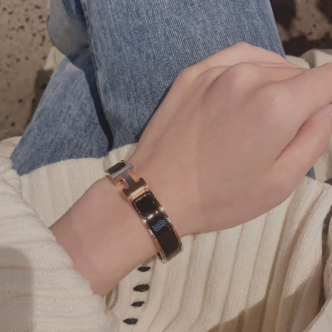 18K Hermes Clic Black Bracelet