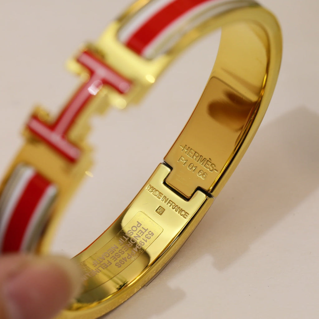 18K Hermes Clic Red & White Bracelet