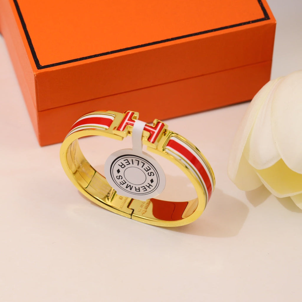 18K Hermes Clic Red & White Bracelet