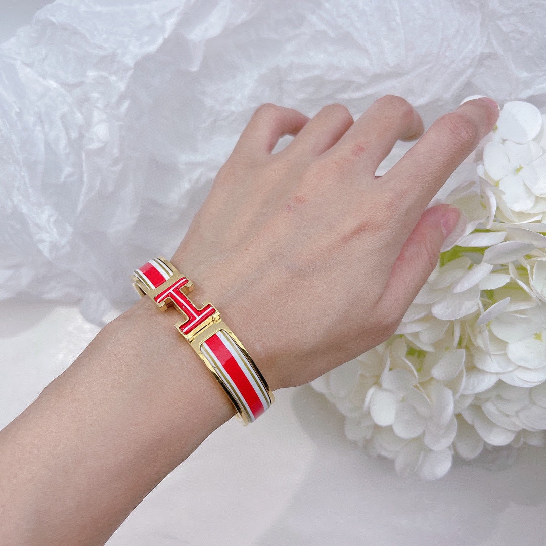 18K Hermes Clic Red & White Bracelet