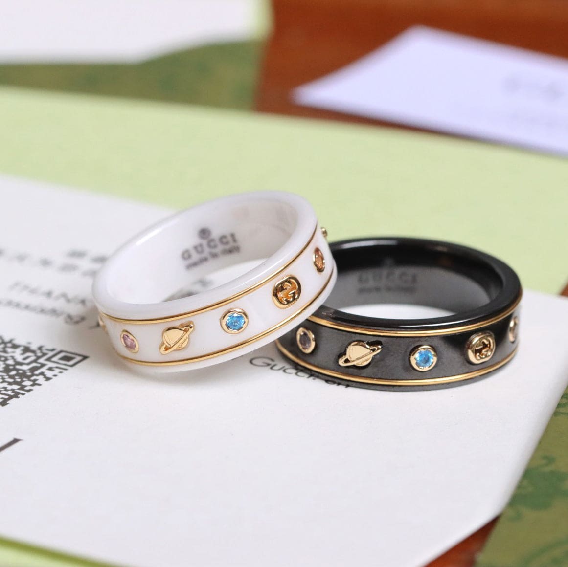 18K Gucci Double Icon With Gemstones White Zirconia Ring