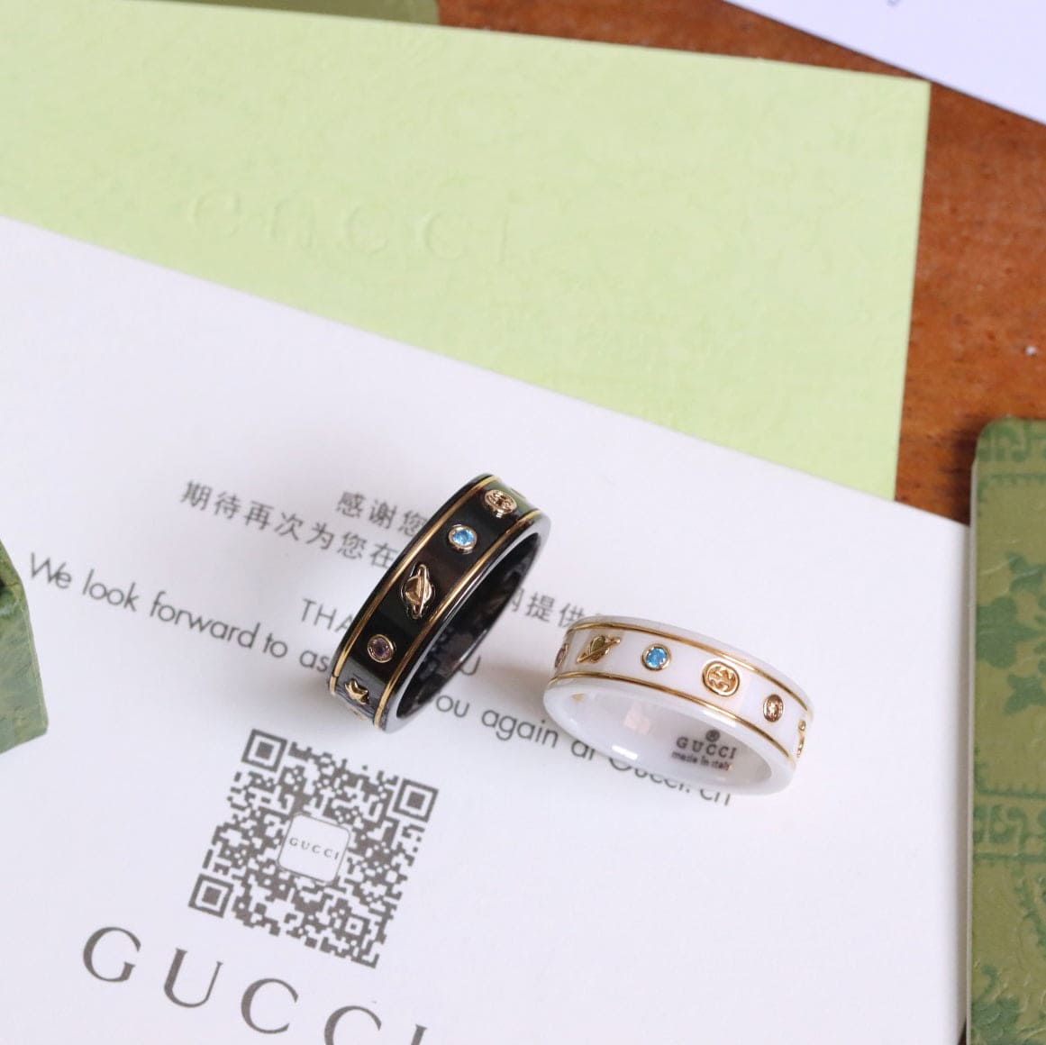 18K Gucci Double Icon With Gemstones White Zirconia Ring