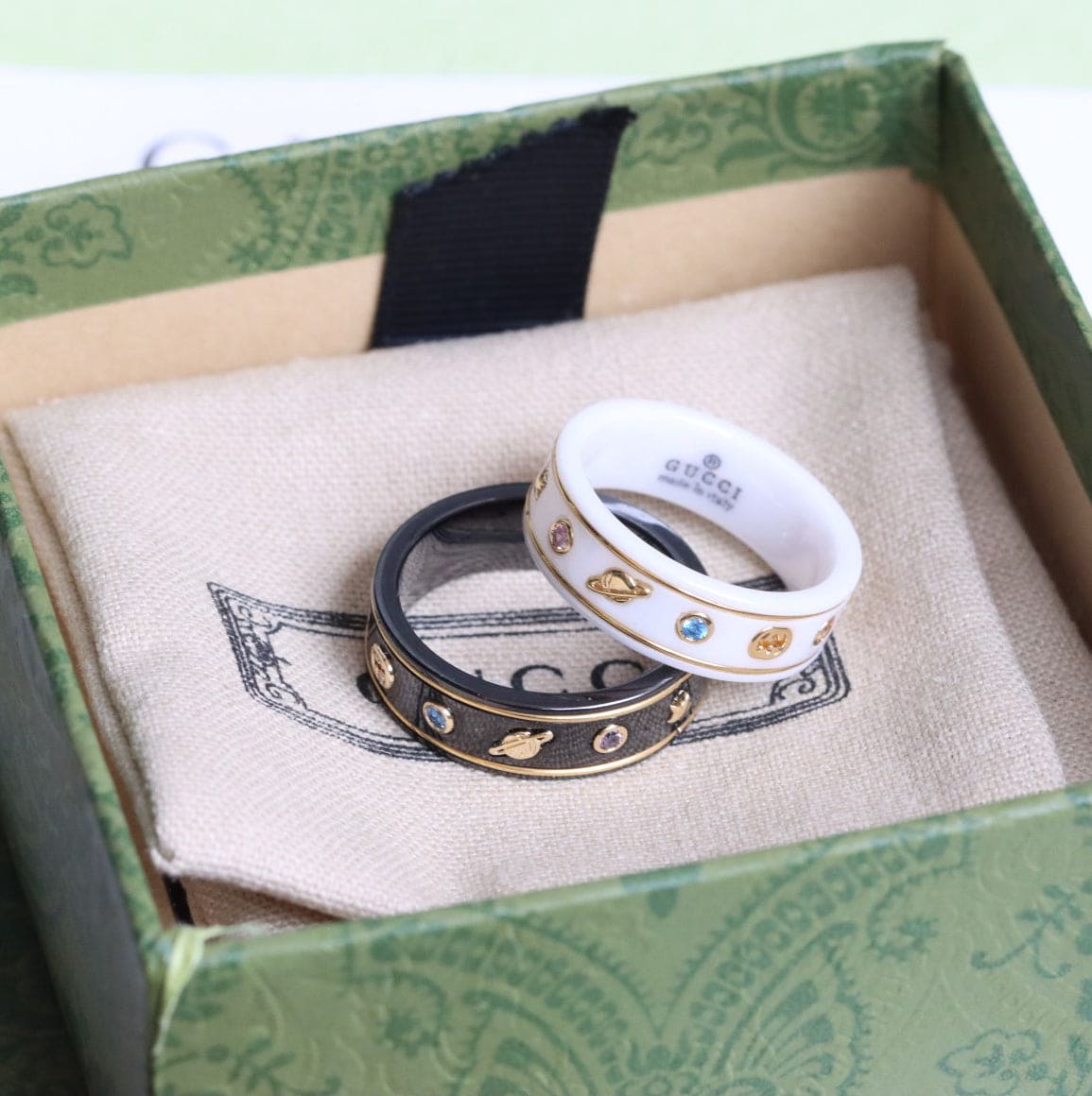 18K Gucci Double Icon With Gemstones White Zirconia Ring