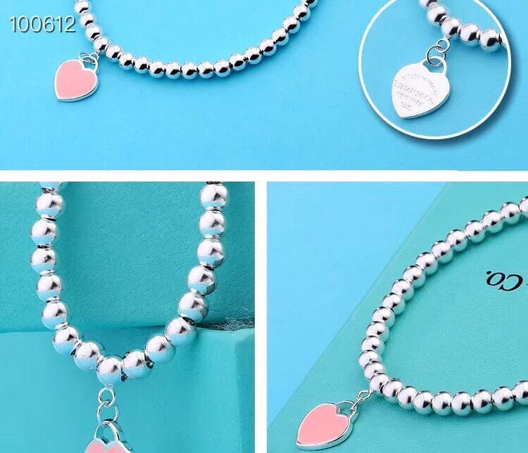 18K Tiffany Return to Pink Heart Tag Bead Bracelet