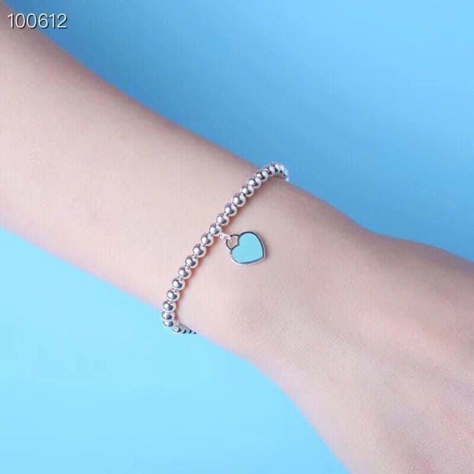 18K Tiffany Return to Blue Heart Tag Bead Bracelet