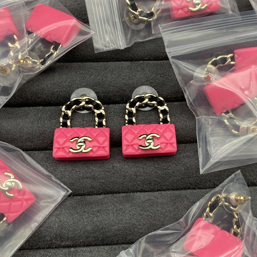 18K Chanel Classic Pink Bag Earrings