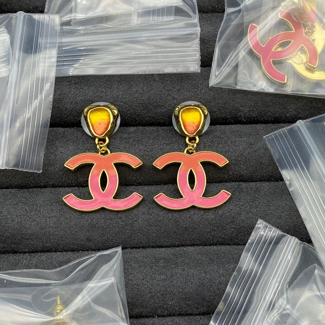 18K Chanel Classic Pink Dangle Earrings