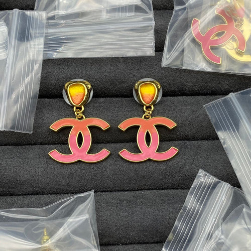 18K Chanel Classic Pink Dangle Earrings