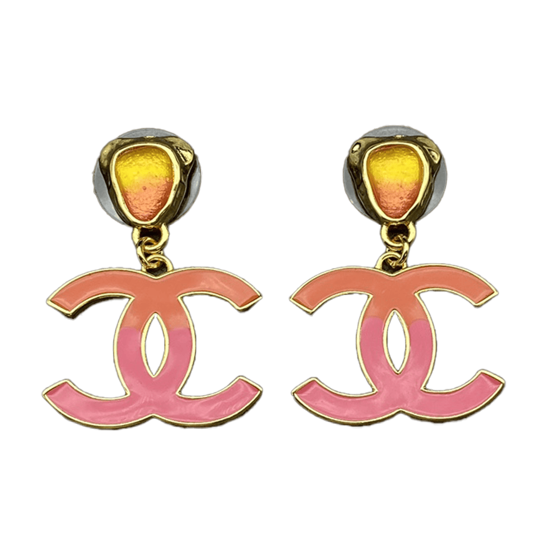 18K Chanel Classic Pink Dangle Earrings