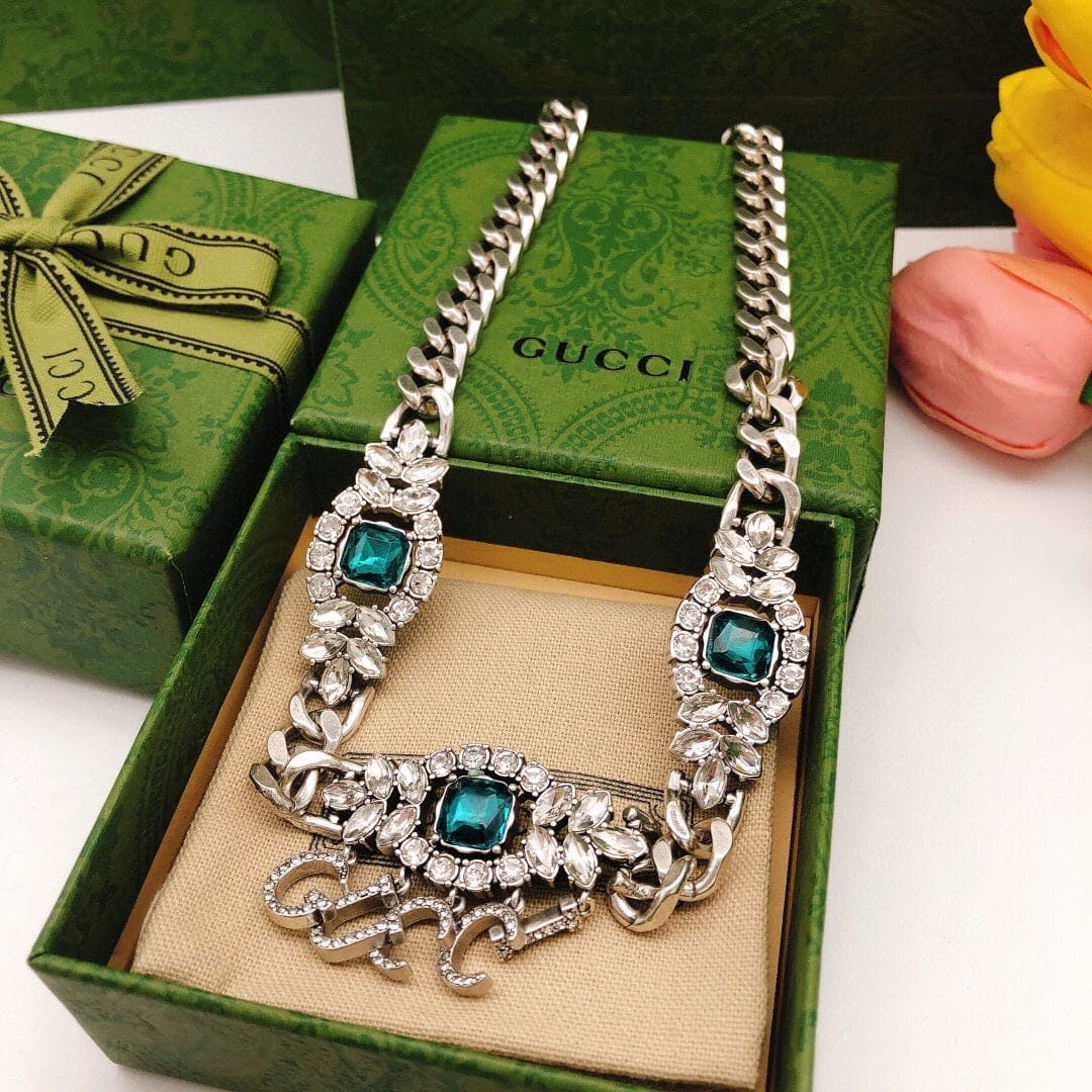 18K Gucci Double Script Diamonds Necklace