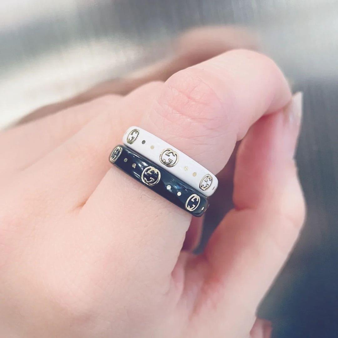 18K Gucci Double Icon Black Corundum Ring