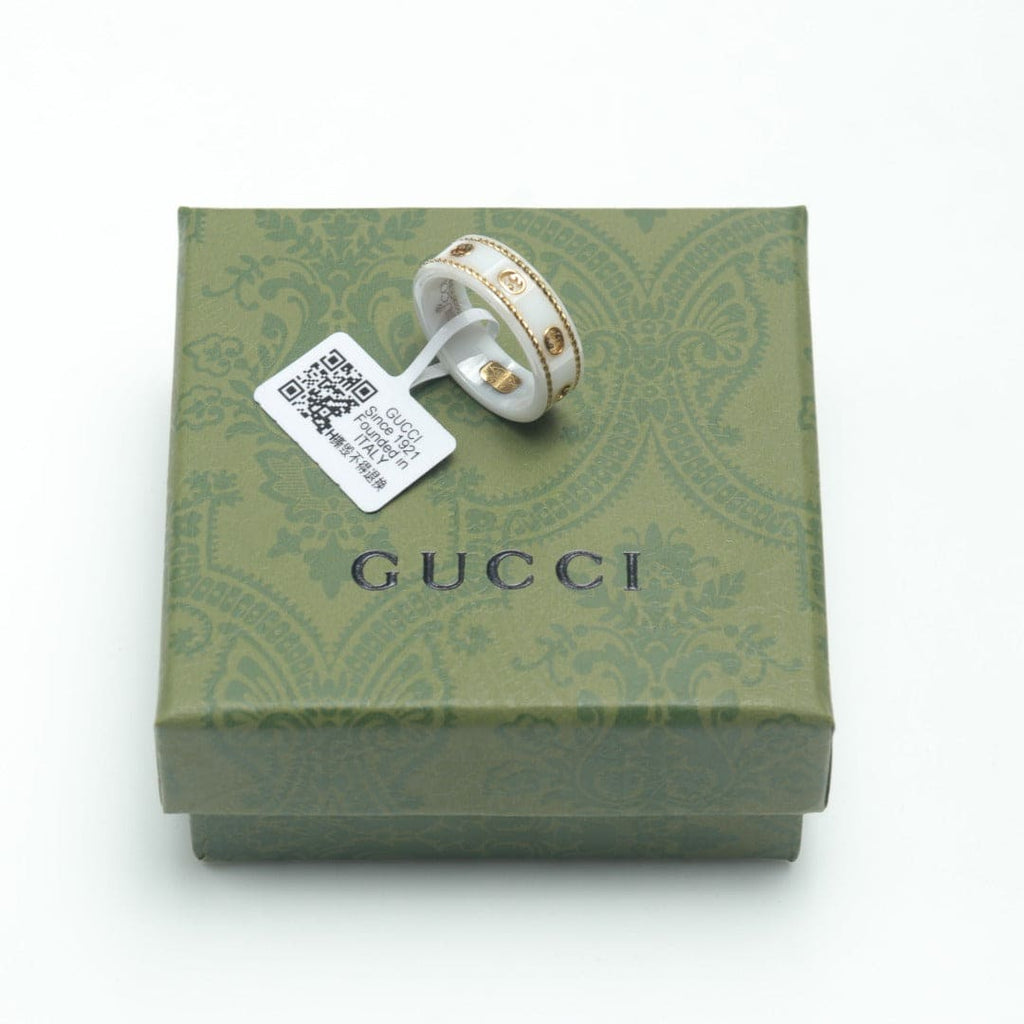 18K Gucci Double Interlocking Gucci Icon White Zirconia Ring