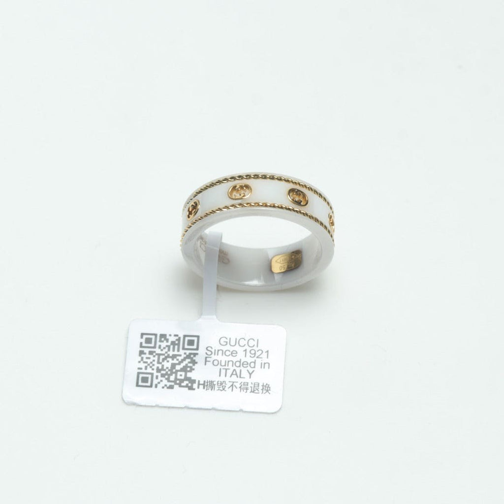 18K Gucci Double Interlocking Gucci Icon White Zirconia Ring