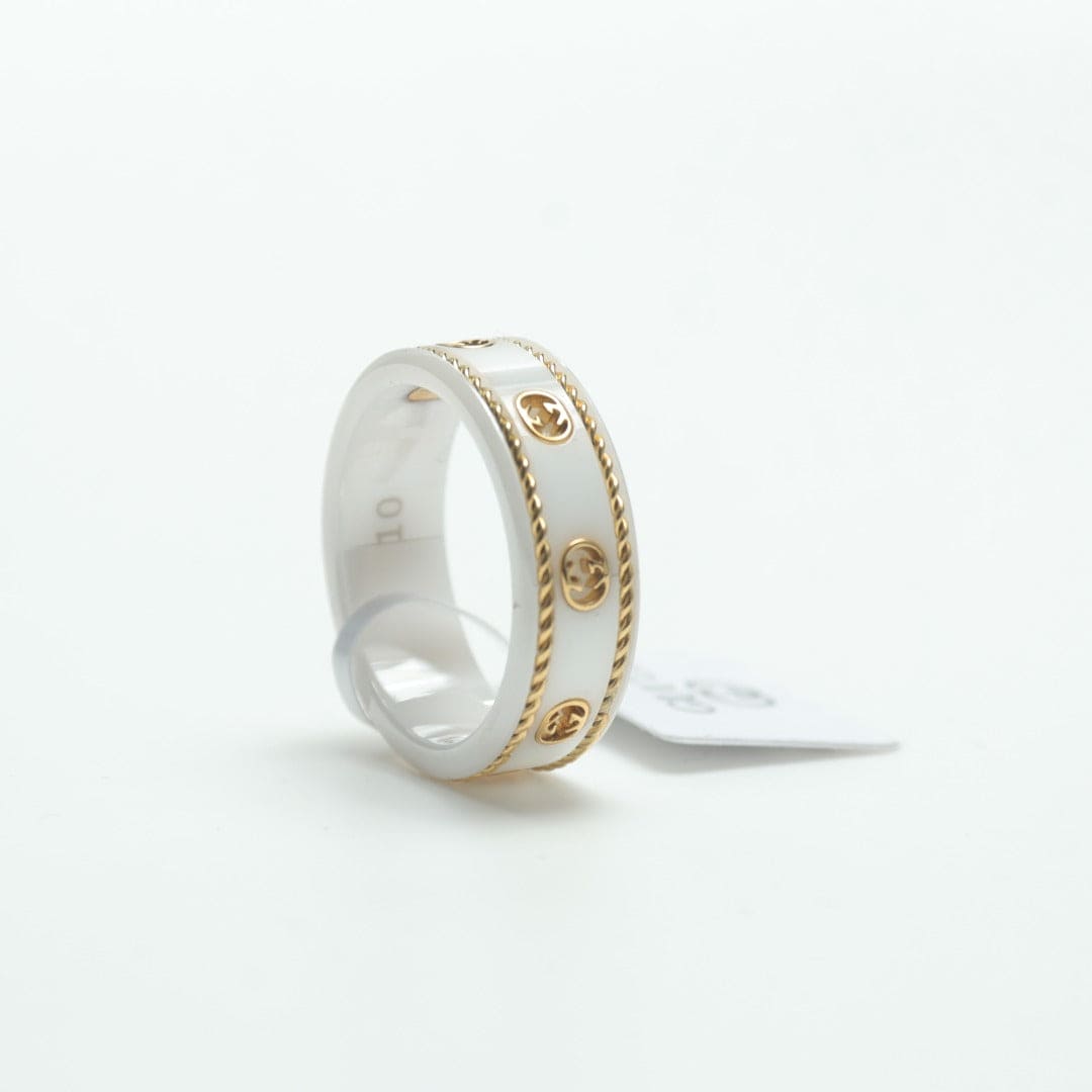18K Gucci Double Interlocking Gucci Icon White Zirconia Ring