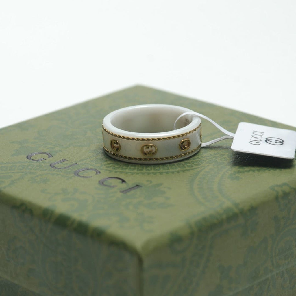 18K Gucci Double Interlocking Gucci Icon White Zirconia Ring