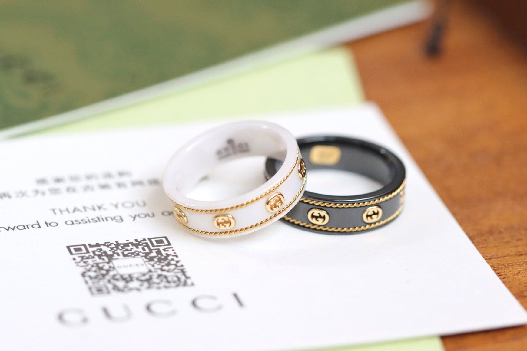 18K Gucci Double Interlocking Gucci Icon White Zirconia Ring