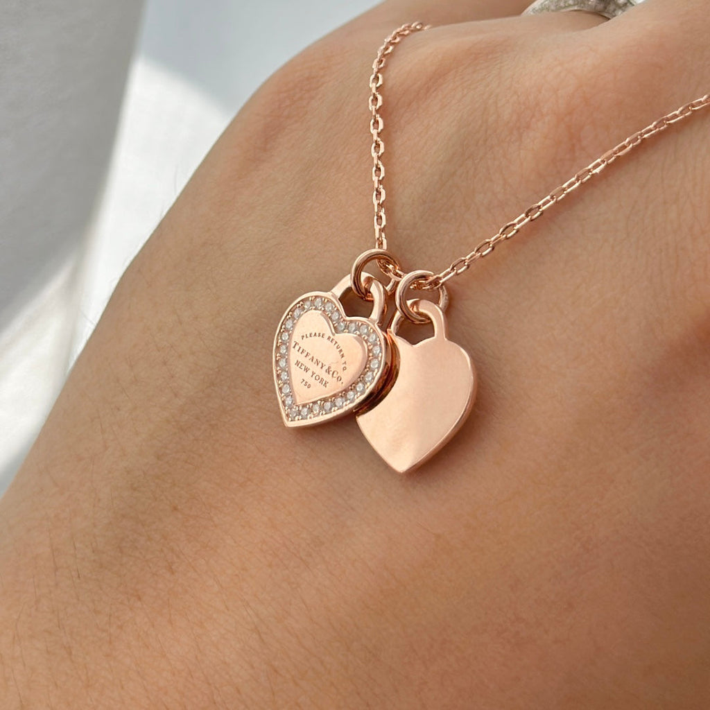 18K Tiffany Red Double Heart Diamond Necklace