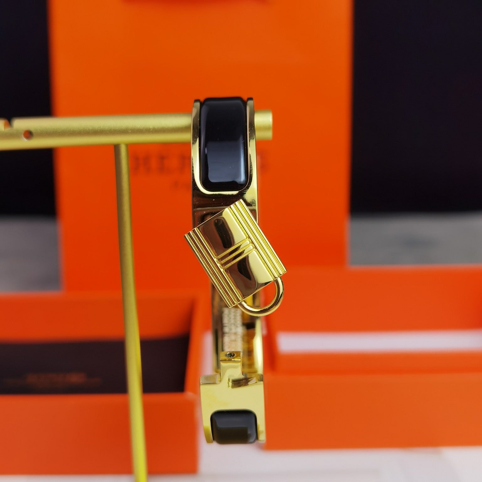 18K Hermes Clic Cadenas Black Bracelet