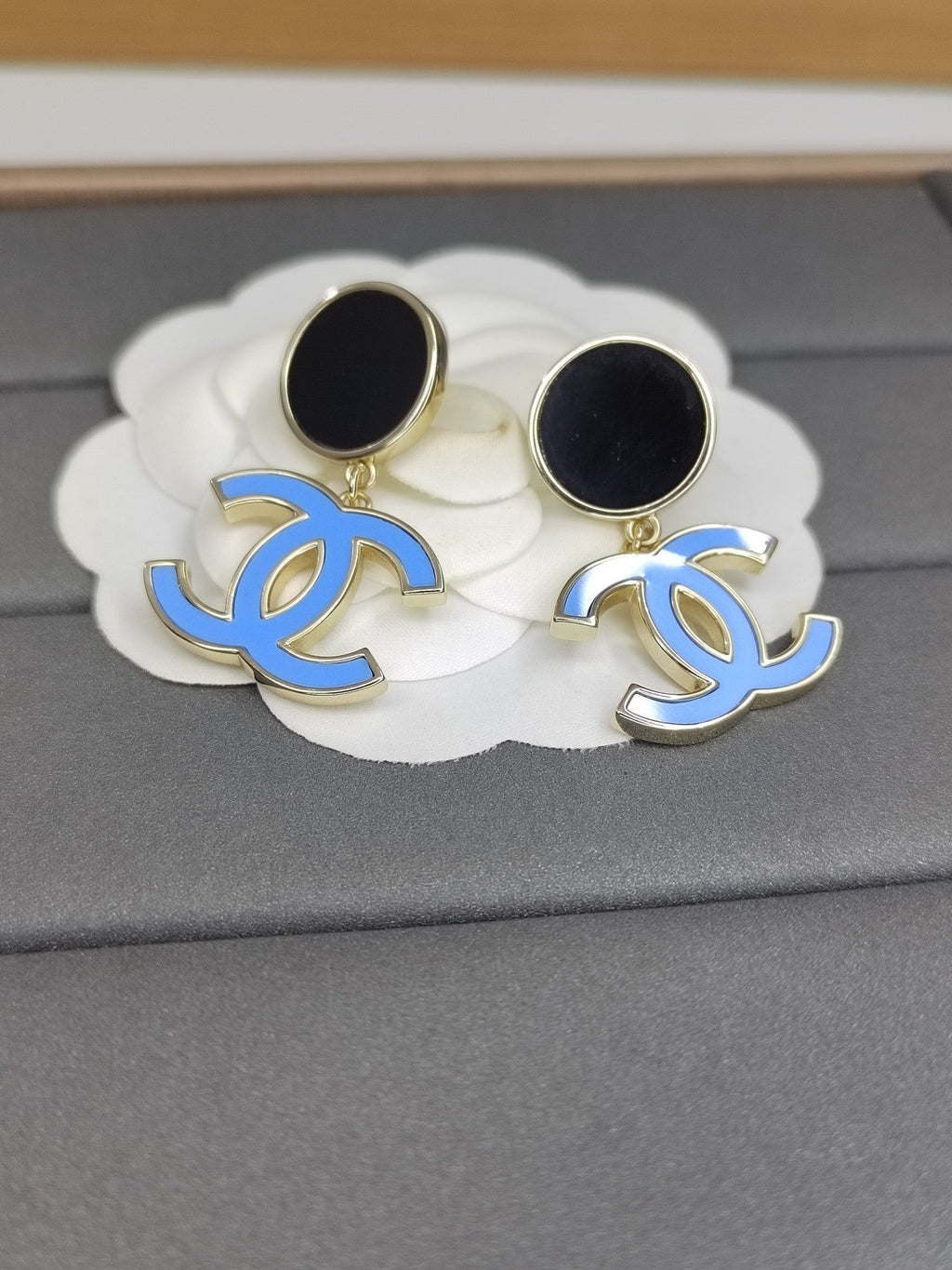 18K Chanel Classic Blue Dangle Earrings