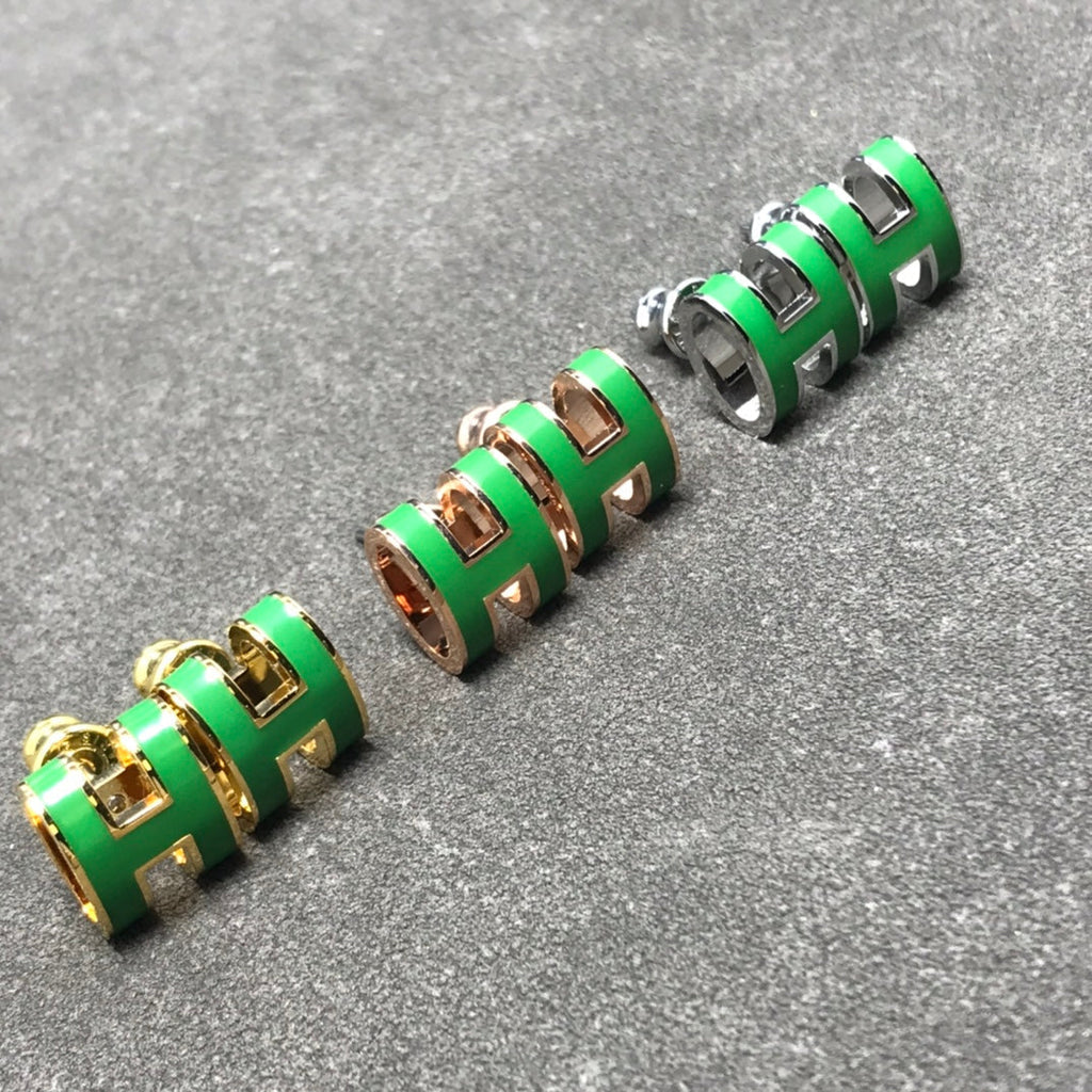 18K Hermes Mini Pop Green Earrings