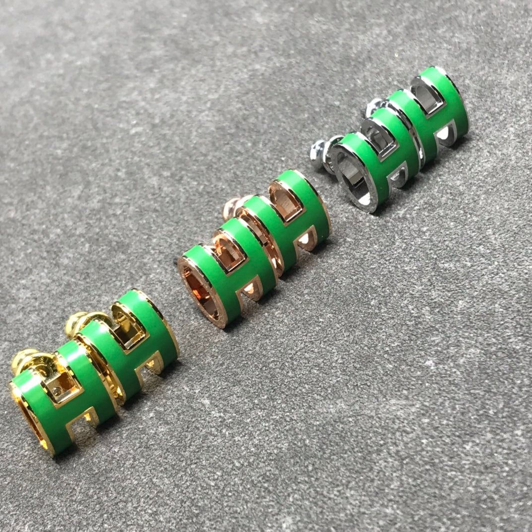 18K Hermes Mini Pop Green Earrings