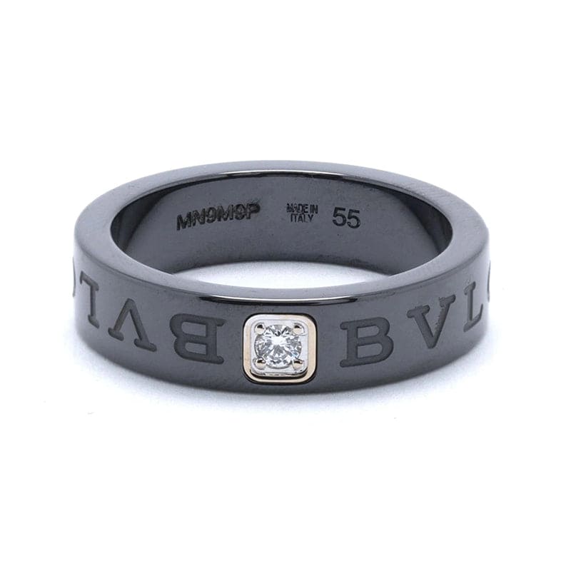 18K Bvlgari White Gold Black Ceramic Diamond Ring