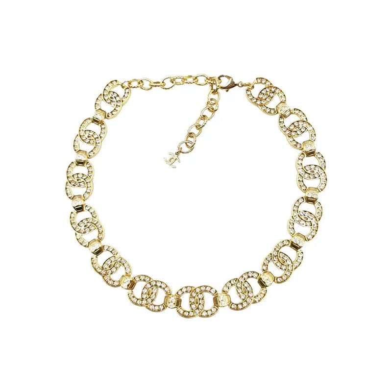 18K Chanel Rhinestone 2021 Interlocking Choker Necklace