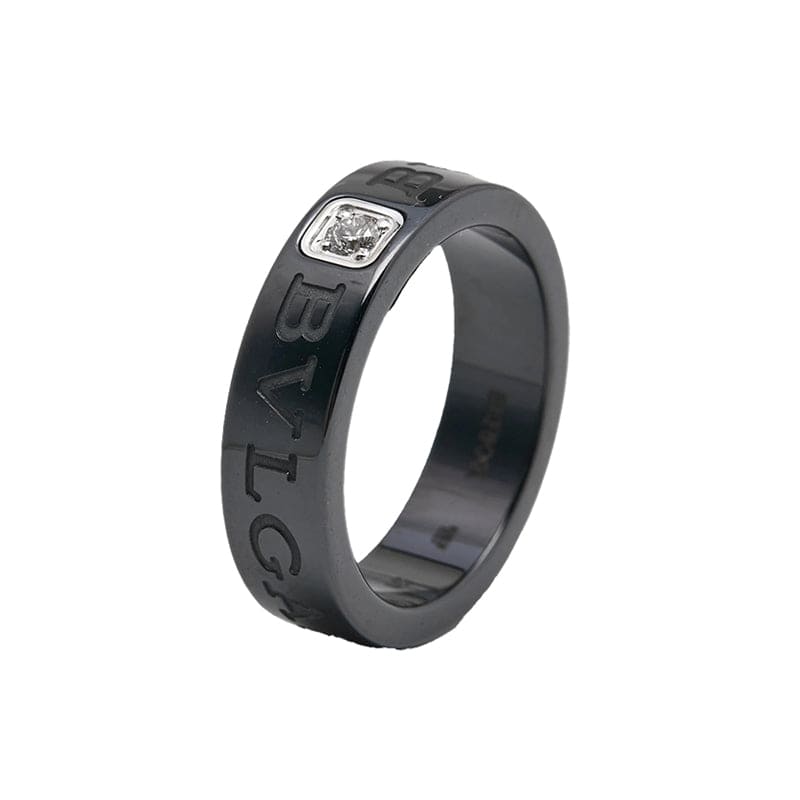 18K Bvlgari White Gold Black Ceramic Diamond Ring