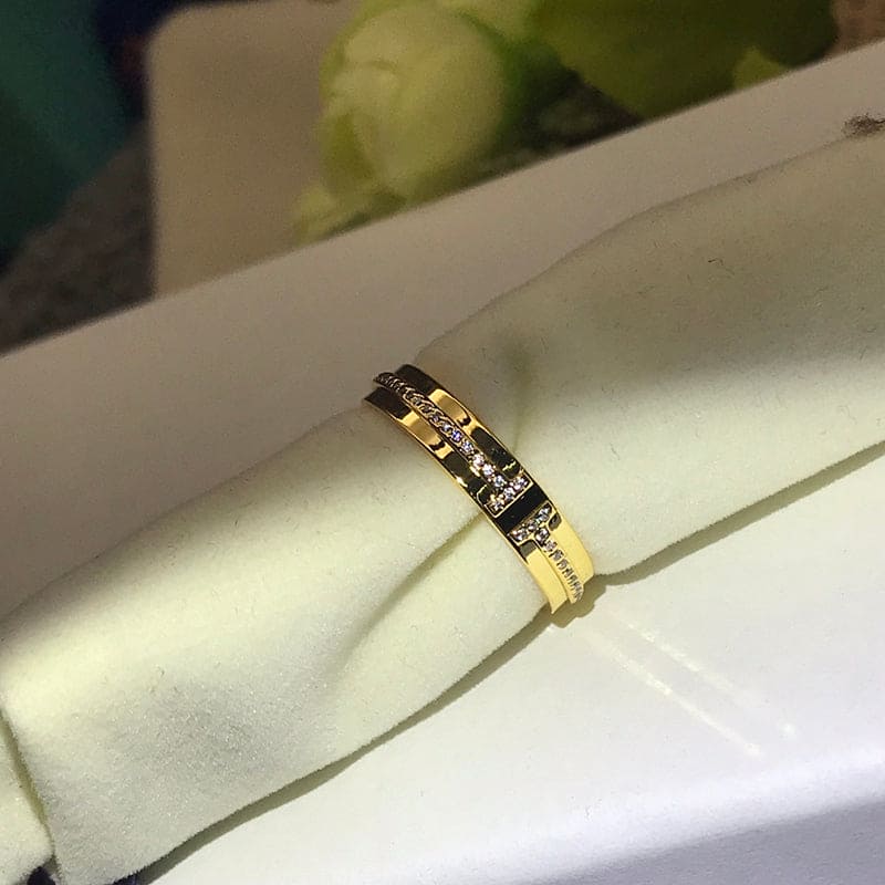18K Tiffany Yellow Gold Narrow Diamond Ring