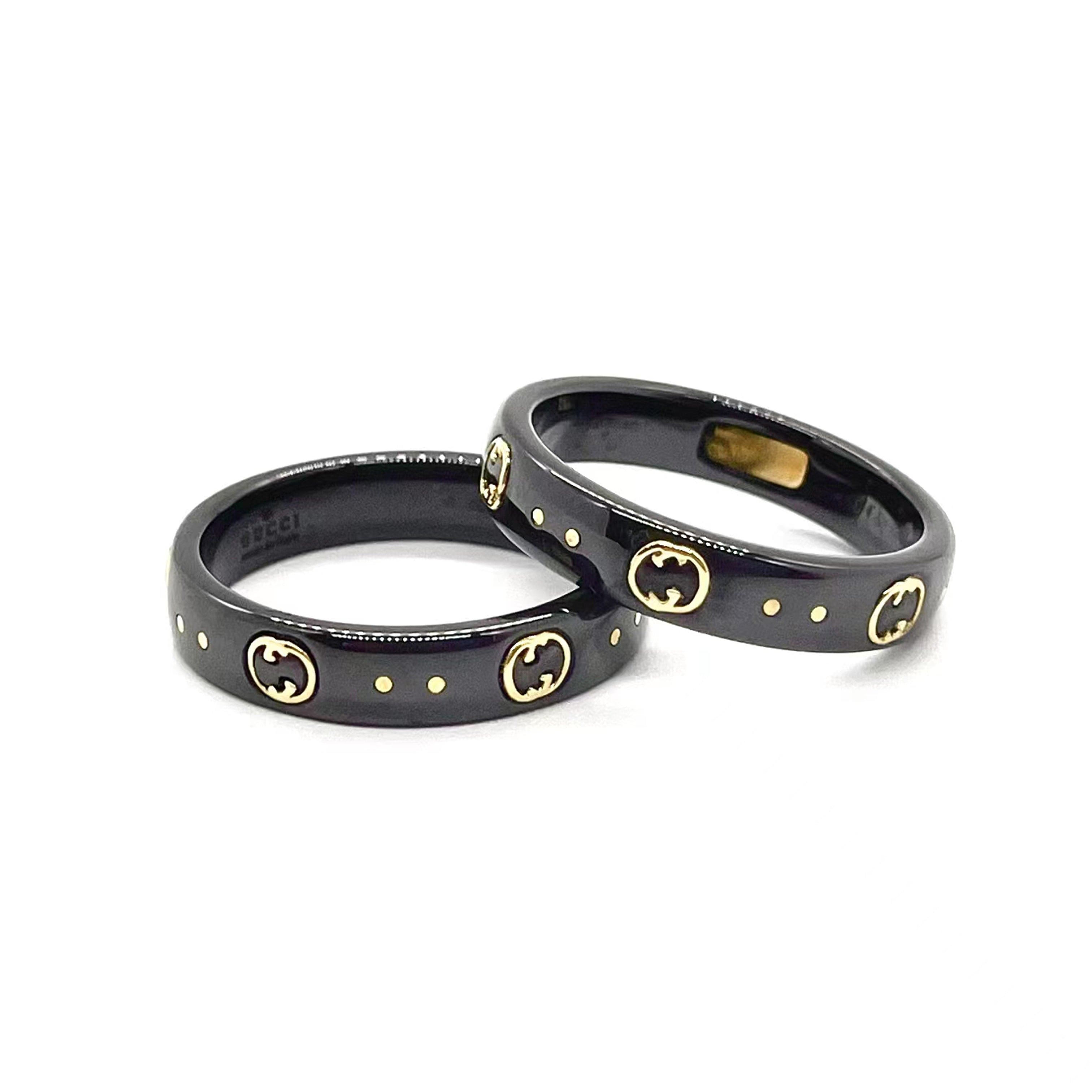 18K Gucci Double Icon Black Corundum Ring
