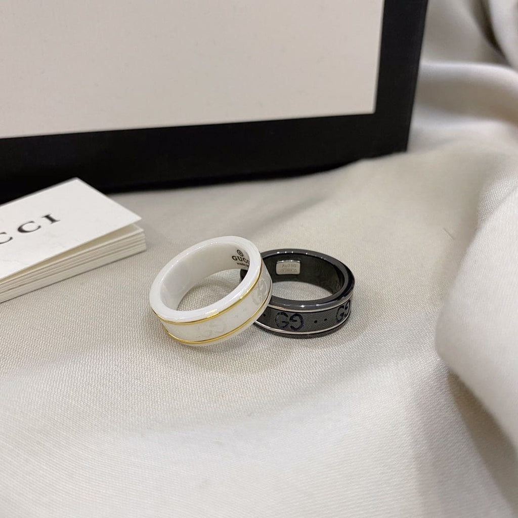 18K Gucci Double Icon Black Corundum Ring