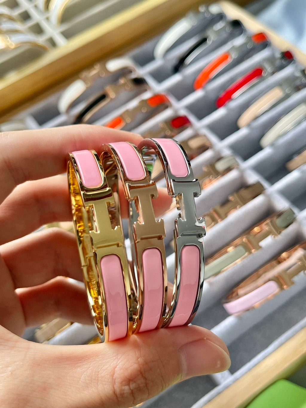18K Hermes Clic Pink Bracelet