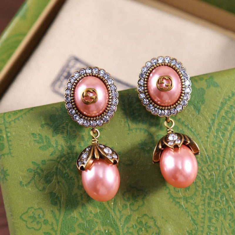 18K Gucci Double Flower Pearl Earrings