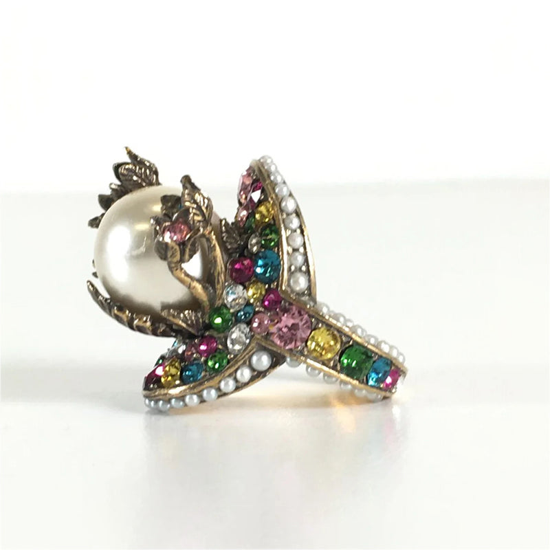 18K Gucci Double Multistone Pearl Ring
